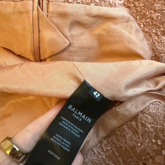NWT Balmain Tweed Blazer Jacket Double-Breasted In Dark Nude Sz 42 - Picture 4 of 10